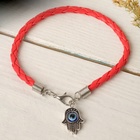 Браслет-оберег «Красная нить» рука счастья Хамса на застёжке, синий в чернёном серебре, 19 см - Фото 8