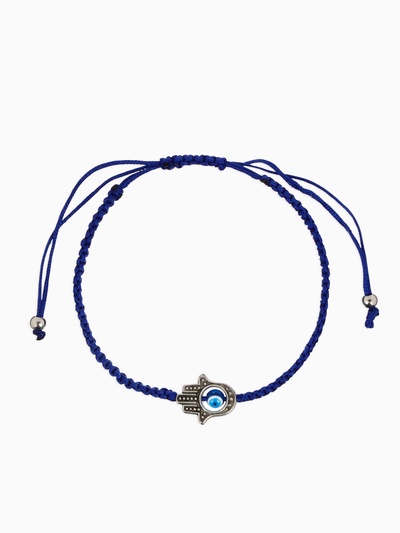 Браслет-оберег «Детский» глазик в плетении, синий в чернёном серебре, d=4 см