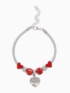 Браслет с шармами «Марджери» на нити, дерево в сердце, L=18 см, красный в серебре - Фото 1
