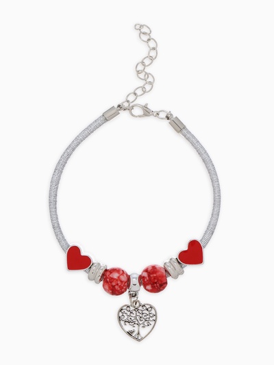 Браслет с шармами «Марджери» на нити, дерево в сердце, L=18 см, красный в серебре
