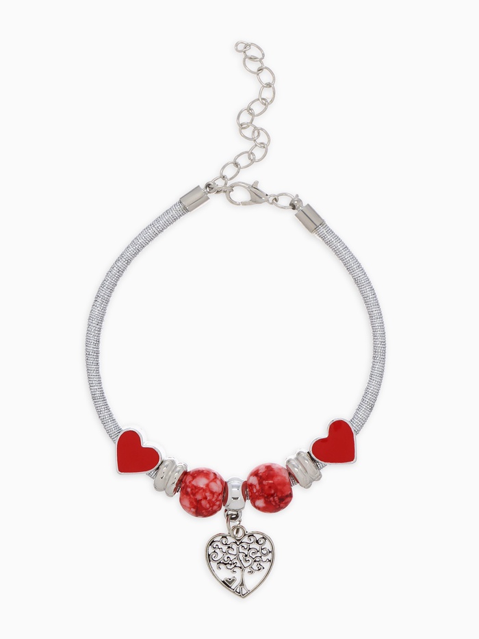 Браслет с шармами «Марджери» на нити, дерево в сердце, L=18 см, красный в серебре - Фото 1