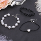 Браслет жемчуг "Романтик" чокерное плетение, набор 3 штуки, цвет бело-чёрный в серебре - Фото 2