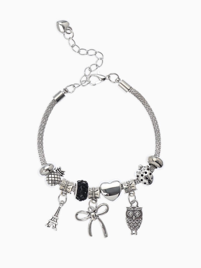 Браслет ассорти «Марджери» романтик, сова, цвет чёрный в серебре, L=18 см - Фото 1