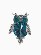 Брошь «Сова круглая», синяя в чернёном серебре - Фото 1