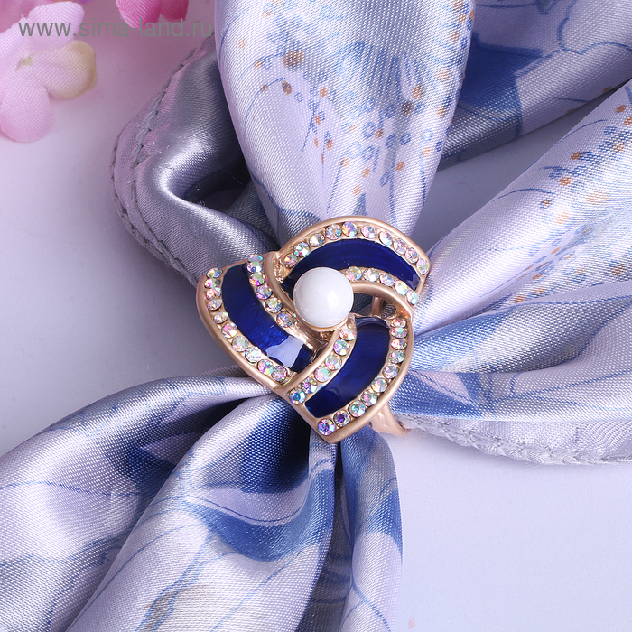 Кольцо для платка «Треугольник», цвет бело-синий в матовом золоте