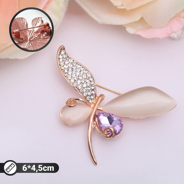 Брошь «Стрекоза большая», цветная в розовом золоте - Фото 1