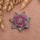 Брошь «Цветок» хризантема, цвет серо-розовый в серебре - Фото 1