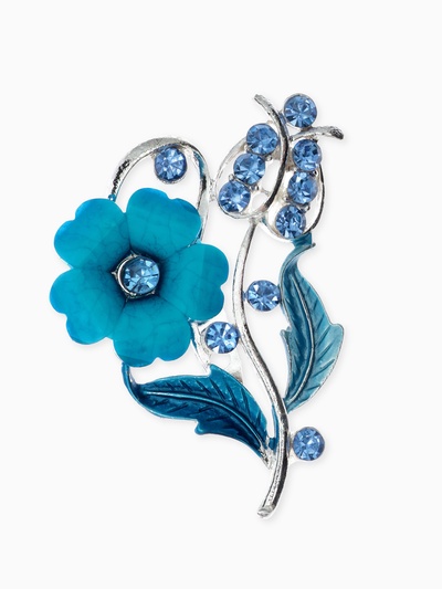 Брошь «Цветение», цвет морской в серебре