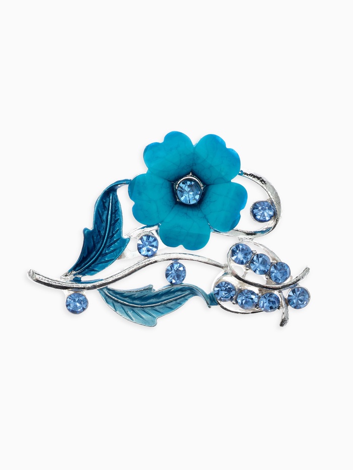 Брошь «Цветение», цвет морской в серебре - Фото 1