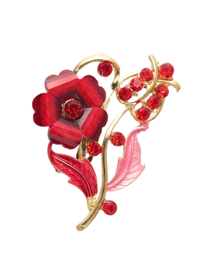 Брошь «Цветение», цвет красный в золоте - Фото 1