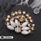 Брошь «Павлин» с пушистым хвостом, цвет бело-радужный в золоте - Фото 1