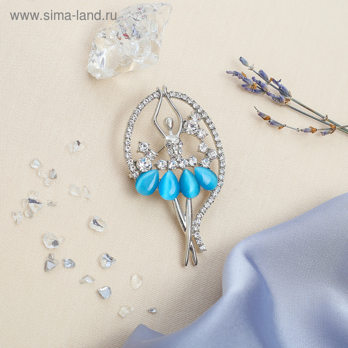 Брошь «Балерина» в рамке, цвет бело-бирюзовый в серебре - Фото 1