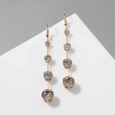 Серьги висячие со стразами «Капли» дорожка, цвет белый в золоте, 6.2 см