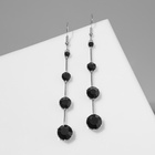Серьги висячие со стразами «Капли» дорожка, цвет чёрный в серебре, 6.2 см - Фото 1