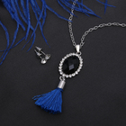 Гарнитур 2 предмета: серьги кулон "Кисть" овал, цвет чёрно-синий в серебре, 50см - Фото 1
