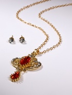 Гарнитур 2 предмета: кулон, серьги «Ажур» Вивальди, цвет бело-красный в золоте, 50 см - фото 61514888