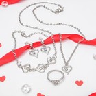 Гарнитур 4 предмета: серьги, кулон, браслет, кольцо МИКС 16-18 "Сердце", цвет белый в серебре, 40см - Фото 2