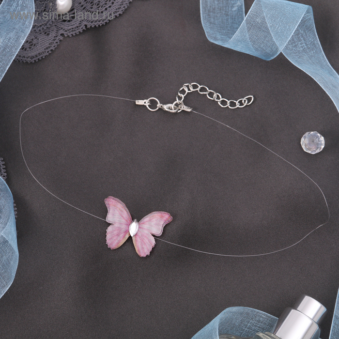 Чокер Butterfly на леске, цвет розовый в серебре - Фото 1