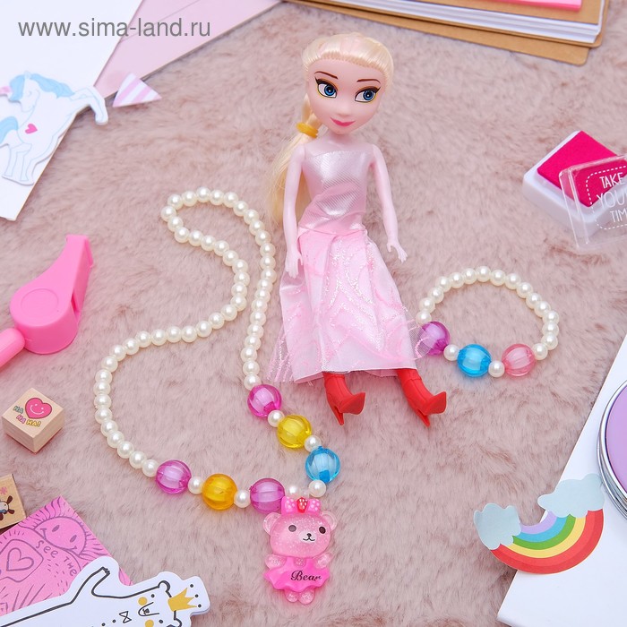 Комплект детский "Выбражулька" 3 предмета: кукла, кулон, браслет, мишка, цвет МИКС - Фото 1