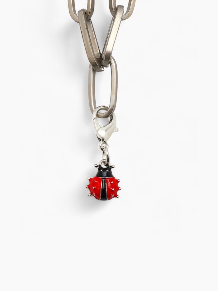 Шарм для браслета на карабине «Божья коровка», красно-чёрный в серебре