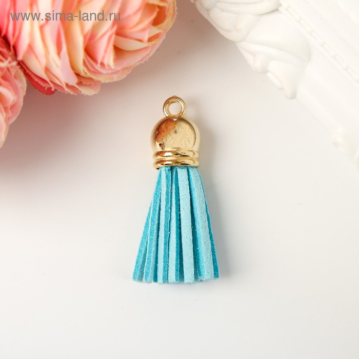 Декор для творчества иск. замша "Бахрома голубая" золото набор 10 шт 4х1,7 см - Фото 1