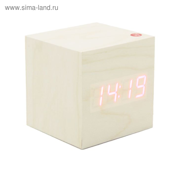 Часы-будильник "Кубик", дата, температура, 4ААА не в компл., белое дерево - Фото 1