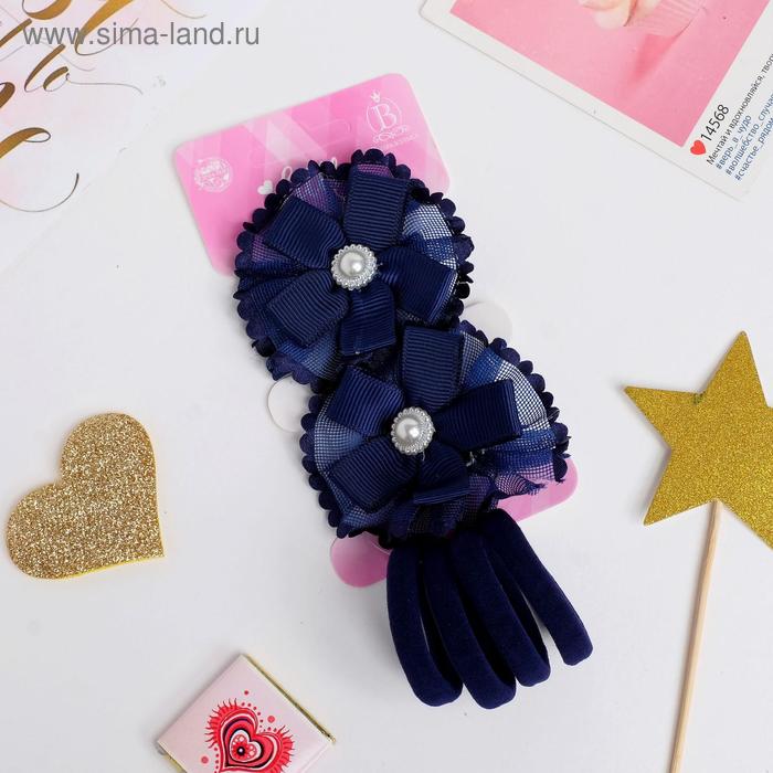 Набор для волос «Классика», 2 зажима,4 резинки, жемчужина, синий - Фото 1