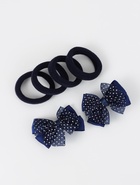 Набор для волос «Классика», 2 зажима, 4 резинки, бантик горох, синий - Фото 4