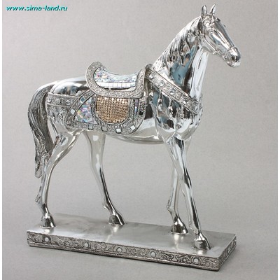 Сувенир полистоун серебрянный конь с мозаичным седлом NY8149400 29*25 см