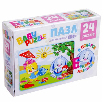 Мини-пазл + магнитная буква, 24 элемента, цвета МИКС