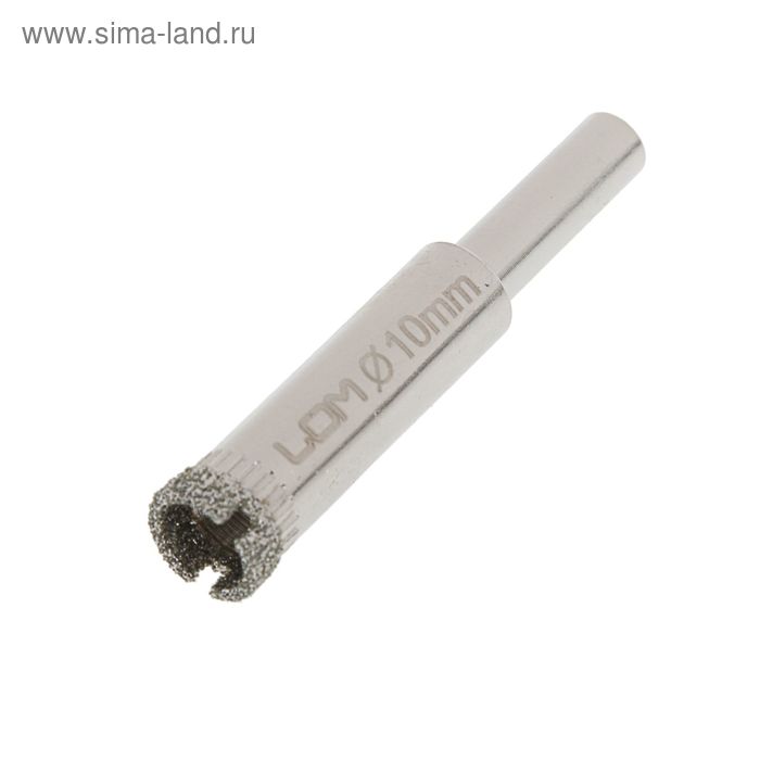 Сверло алмазное по стеклу и керамике ЛОМ, цилиндрический хвостовик, 10×55 мм - Фото 1
