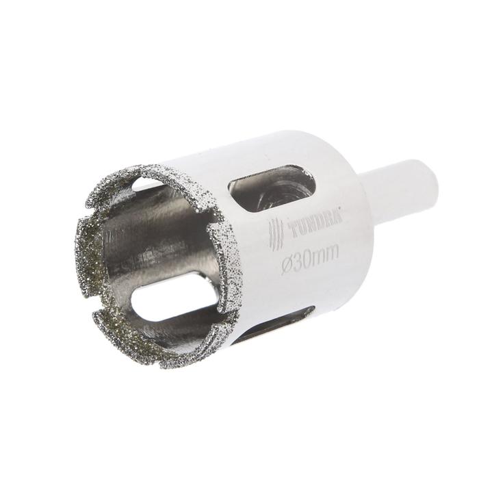 Сверло алмазное по стеклу и керамике ТУНДРА, трехгранный хвостовик, 30×65 мм - Фото 1