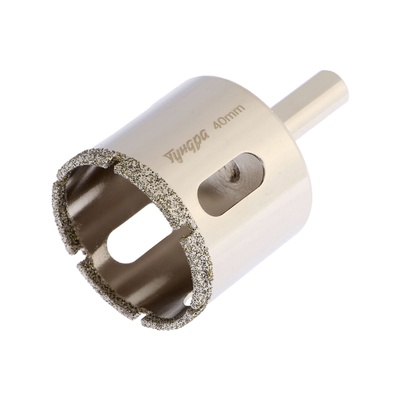 Сверло алмазное по стеклу и керамике ТУНДРА, трехгранный хвостовик, 40×65 мм