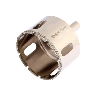 Сверло алмазное по стеклу и керамике ТУНДРА, трехгранный хвостовик, 55×65 мм