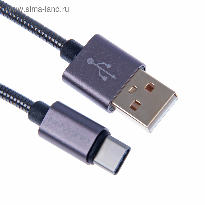 Кабель Qumann, Type-C - USB, металлическая оплётка, 2.4 А, 1 м, цвет чёрный глянец - Фото 1