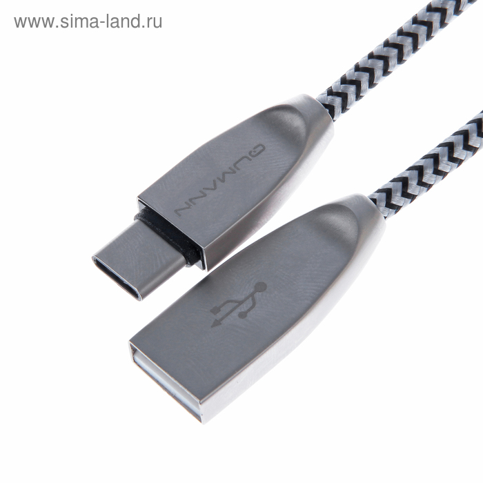 Кабель Qumann, Type-C - USB, текстильная оплетка, 2.4 А, 1 м, серебряно-чёрный - Фото 1