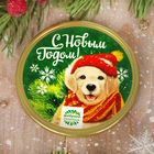 Шоколадная медаль 25 г "С Новым Годом" щенок в шарфе и шапке - Фото 1