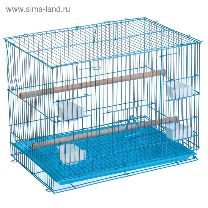 Клетка для птиц прямоугольная, 4 внутренних кормушки и жердочка, 42 х 29 х 32,5 см - Фото 1