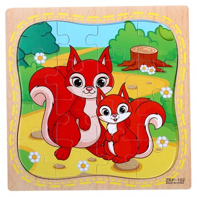 Пазлы «Бельчонок и мама», в рамке, 16 элементов, 15×15 см