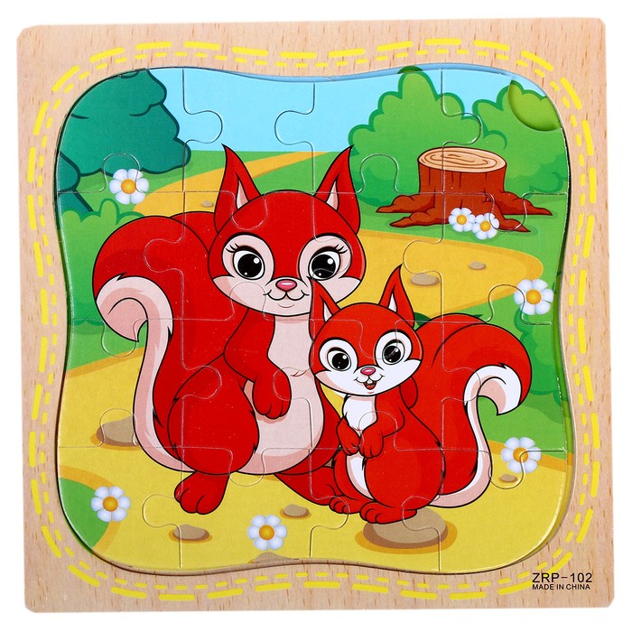 Пазлы «Бельчонок и мама», в рамке, 16 элементов, 15×15 см - Фото 1