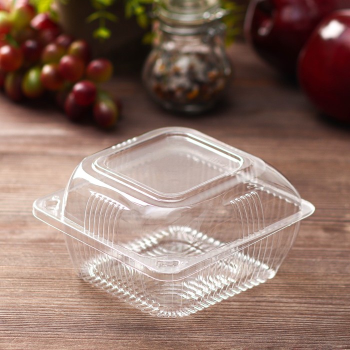 Контейнер одноразовый с неразъёмной крышкой ПР-К-9 (М), 350 мл, пластик, 13×7.8 см, прозрачный - Фото 1