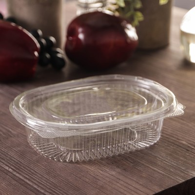 Контейнер одноразовый с неразъёмной крышкой ПР-РКС, 350 мл, пластик, 15.9×13×4 см, прозрачный