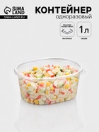 Контейнер одноразовый с неразъёмной крышкой, пластик, 1 л, 17.5×14.9×7.9 см, прозрачный - Фото 1