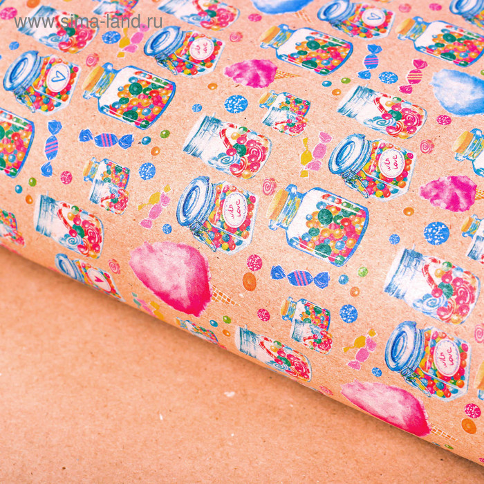 Бумага упаковочная крафтовая «Баночки со сладостями», 50 × 70 см - Фото 1