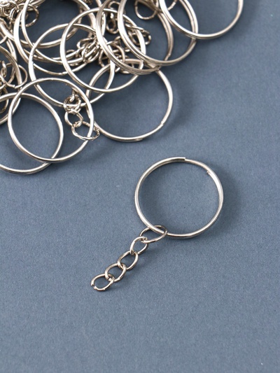 Основа для брелока кольцо металл с цепочкой, серебро 2.4×2.4 см