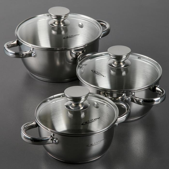 Набор кастрюль Катунь «Антея», 3 предмета: 1.5 л, 2 л, 3 л, капсульное дно, индукция, нержавеющая сталь, AISI - 201 - Фото 1