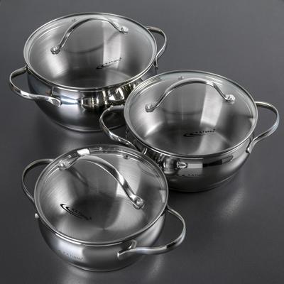 Набор кастрюль Катунь «Медея», 3 предмета: 1.6 л, 2.2 л, 3.2 л, капсульное дно, индукция, нержавеющая сталь, AISI - 201