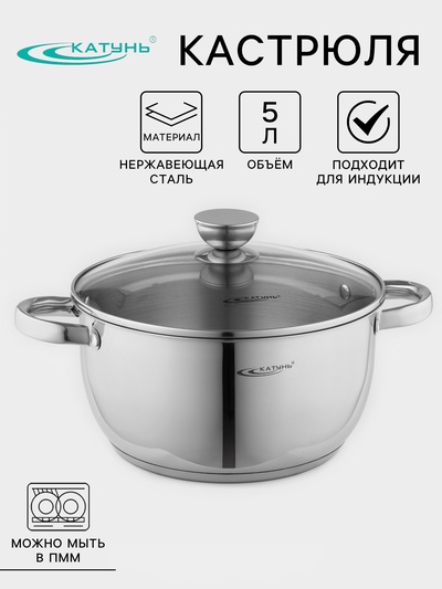Кастрюля Катунь «Антея», 5 л, d=24 см, капсульное дно, индукция, нержавеющая сталь