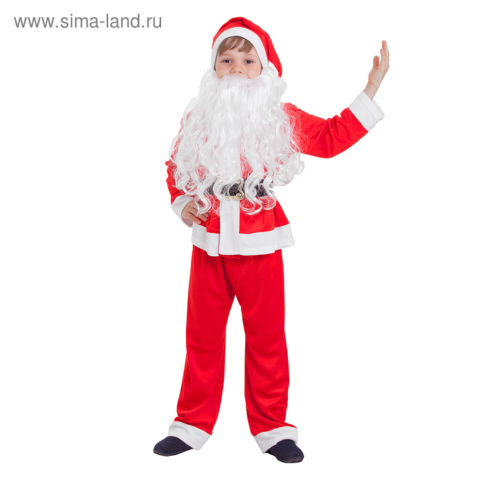 Детский карнавальный костюм "Санта-Клаус", колпак, куртка, штаны, борода, р-р 30, рост 110-116 см - Фото 1