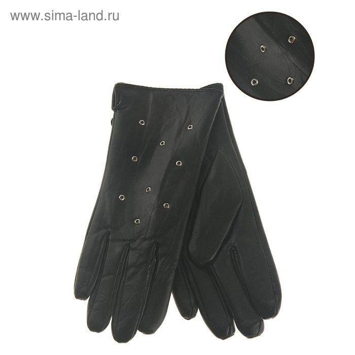 Перчатки женские "Рок-н-ролл", подклад - флис, р-р 7, длина-24см, черный - Фото 1